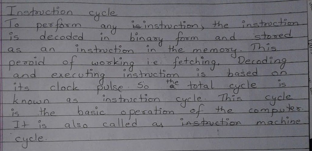Original instruction cycle definition with handwritten corrections