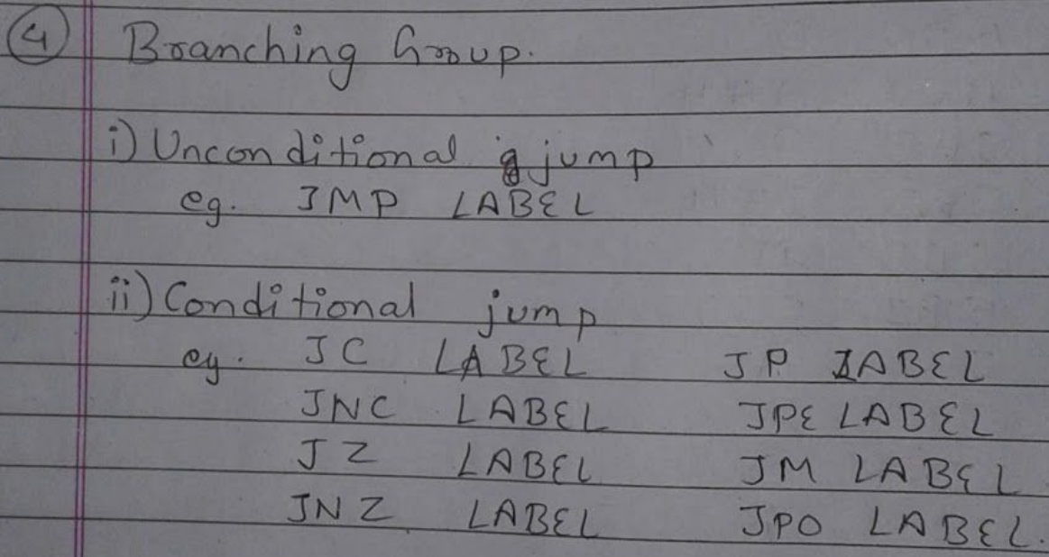 Branching Group, unconditional and conditional jump examples