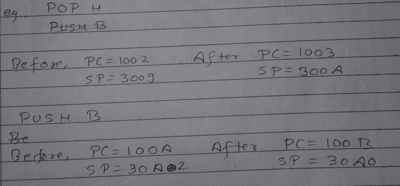 POP and PUSH examples and register values