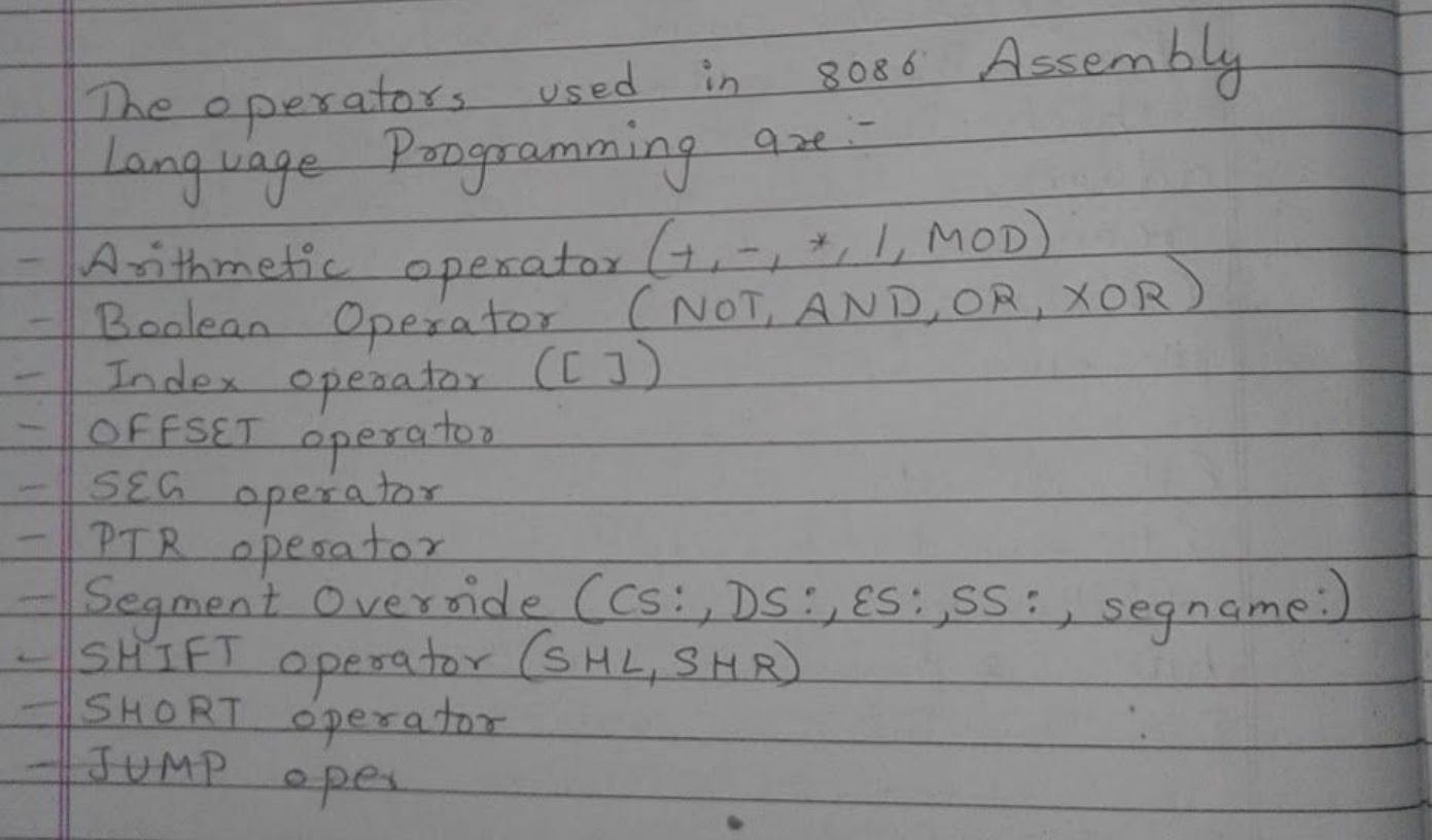 8086 assembly language operators