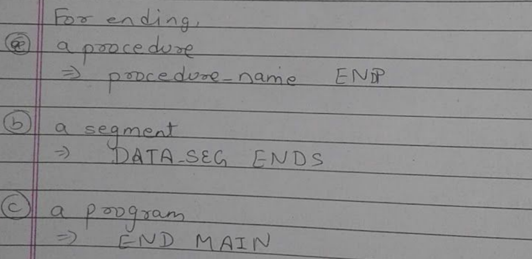 Statements ending a procedure, segment and program