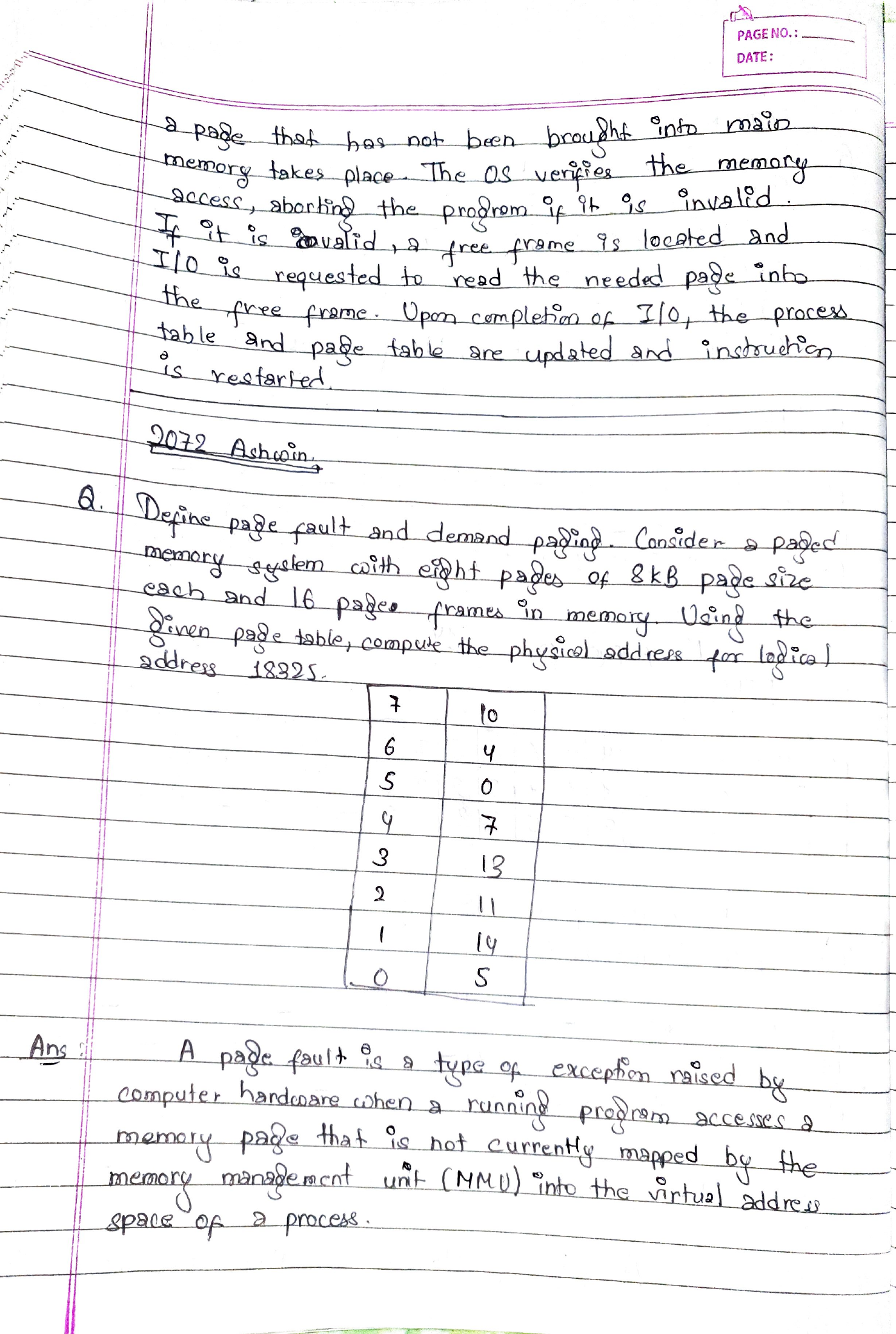 Optimal table and demand-paging question