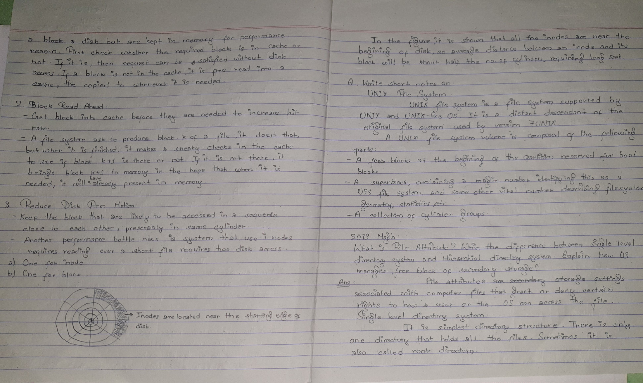 Disk-arm discussion and UNIX file-system notes