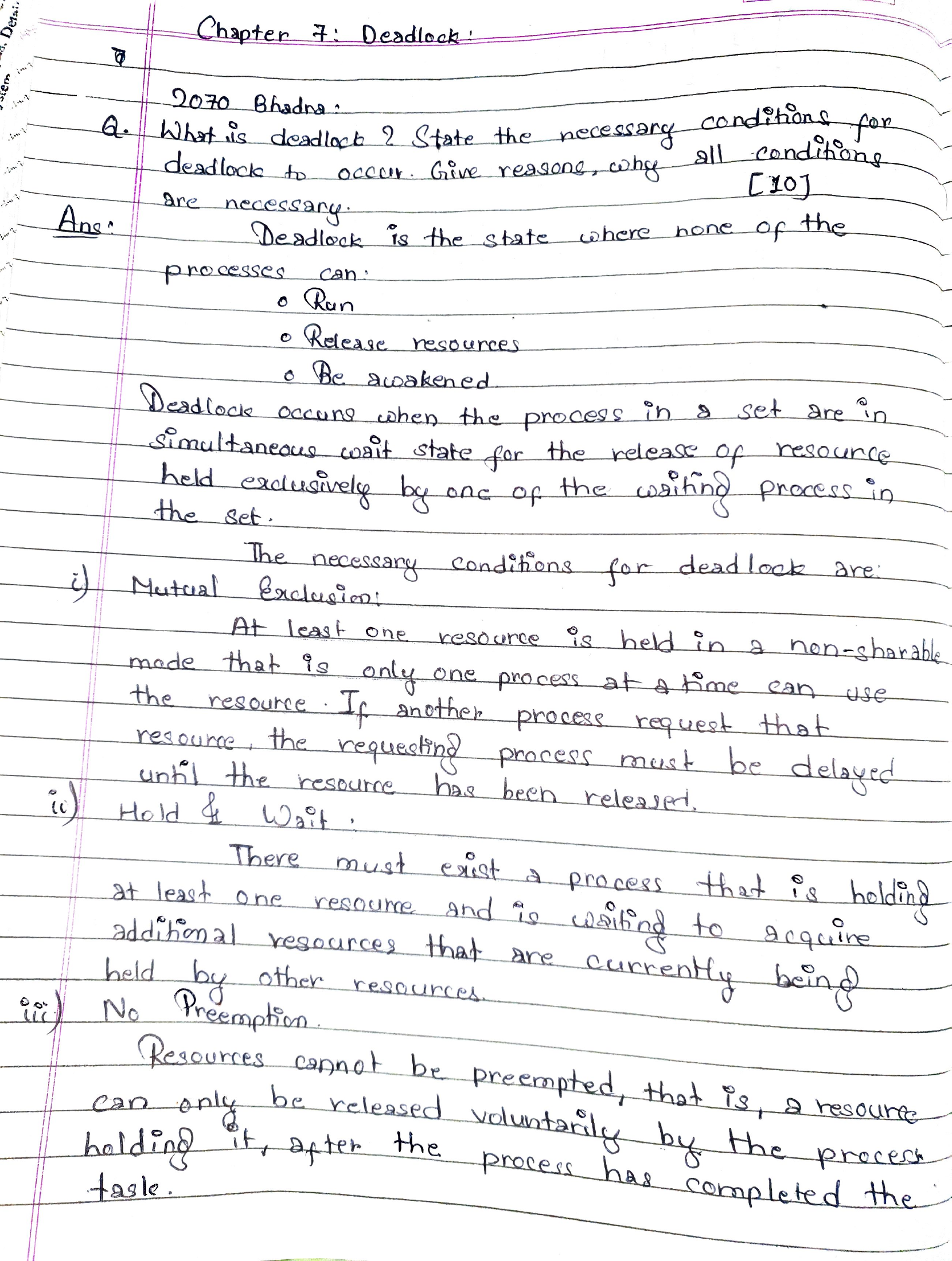Deadlock definition and necessary conditions