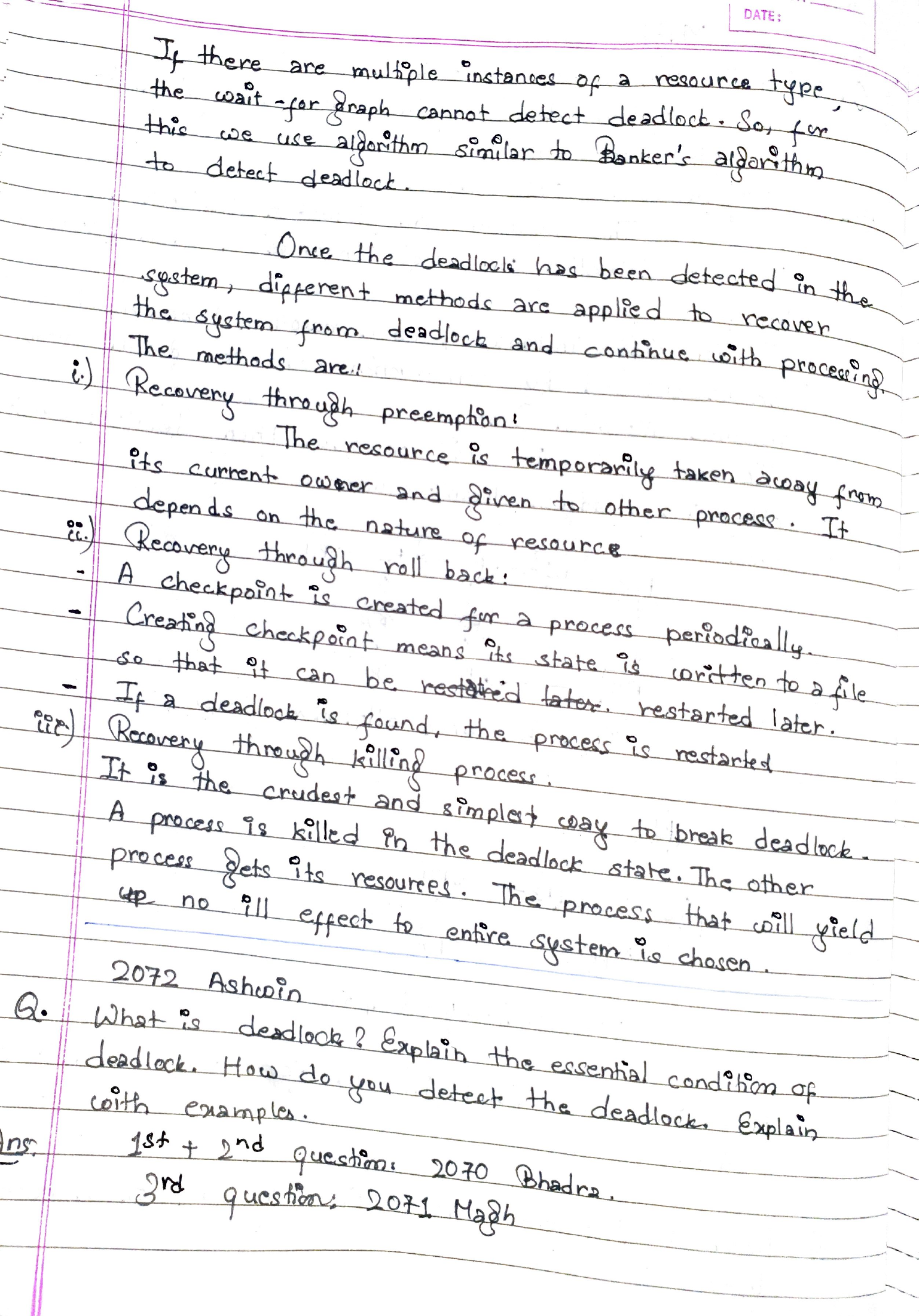 Deadlock recovery and repeated question