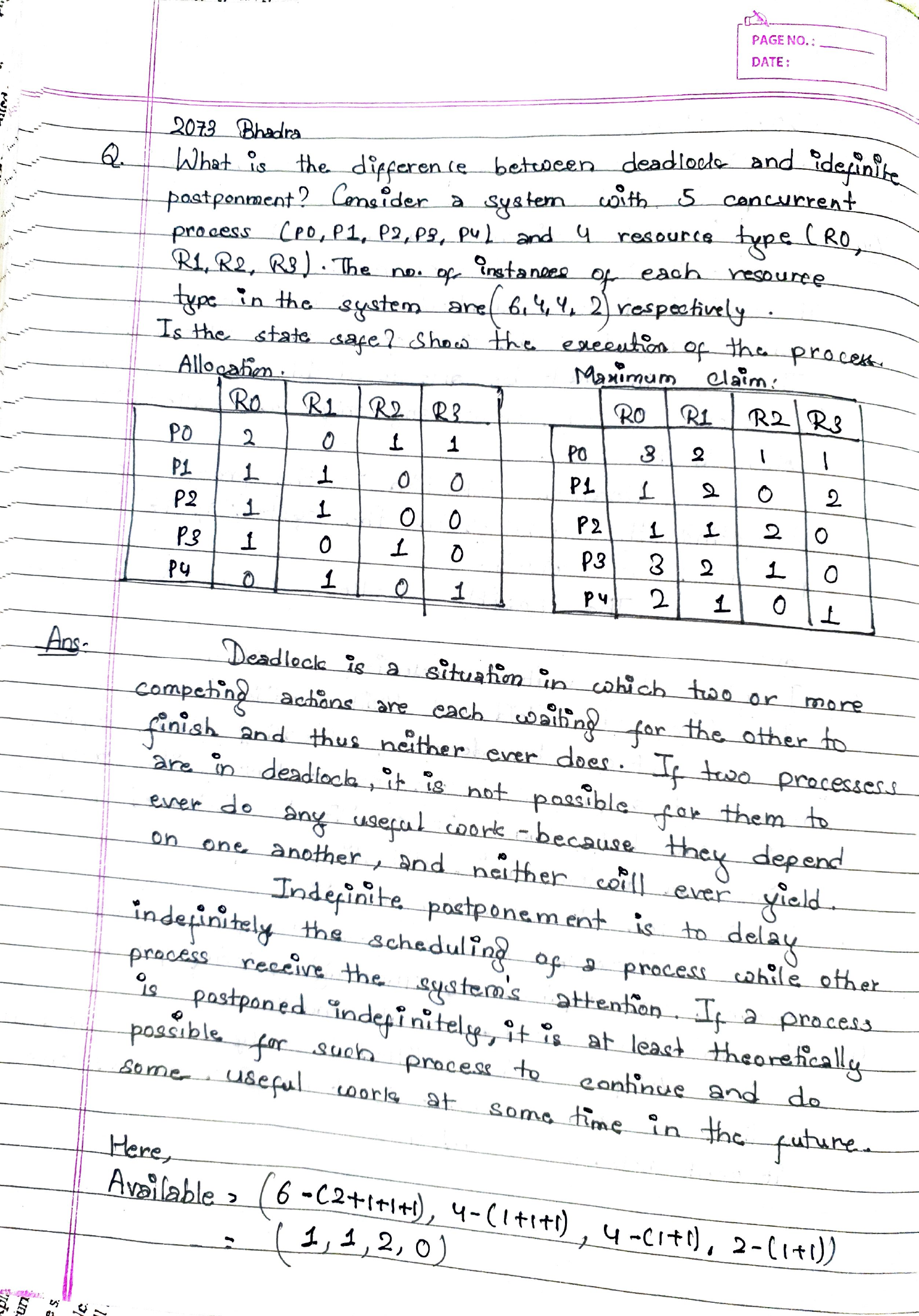 Original question, allocation, and maximum-demand matrices