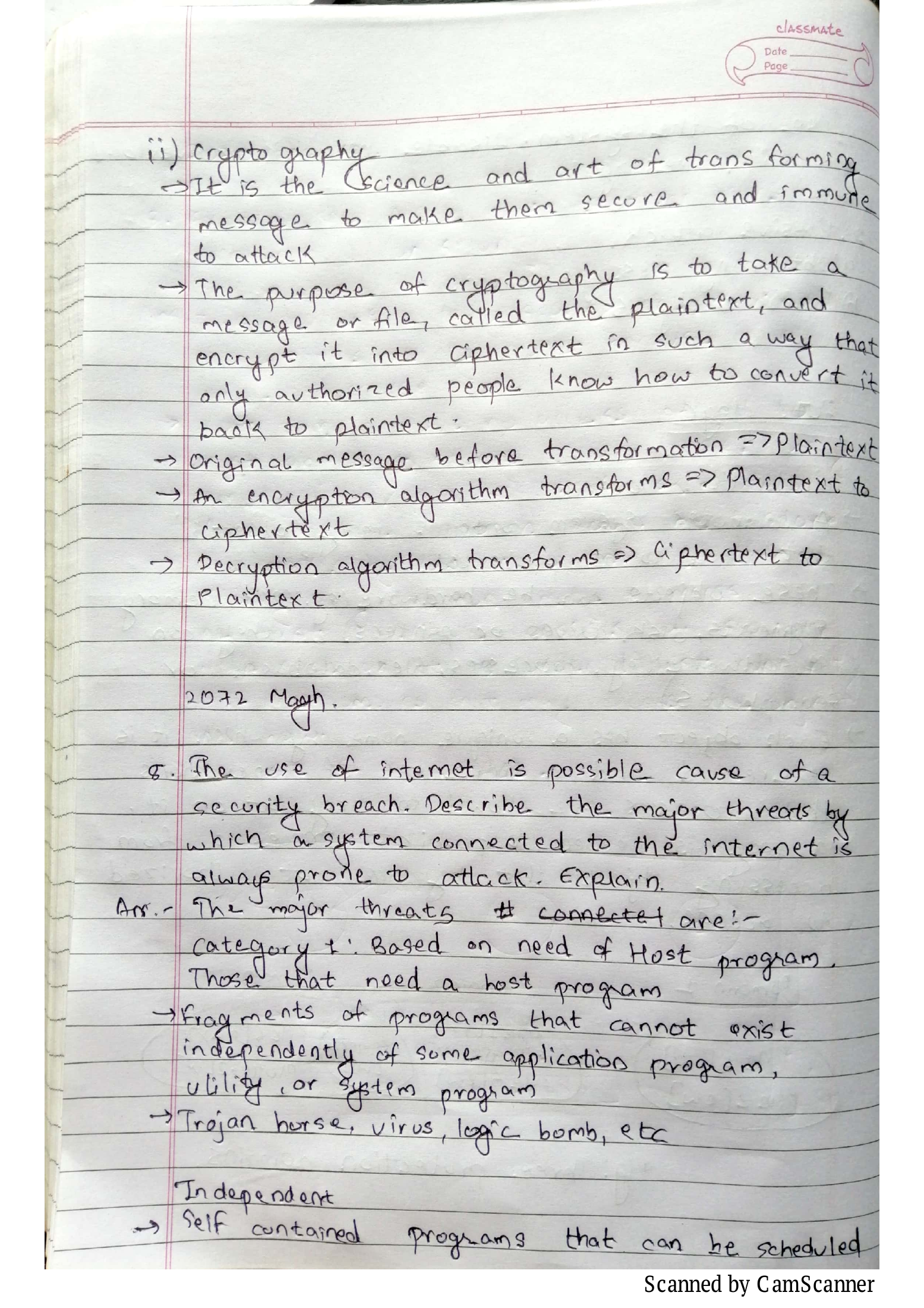 Original cryptography definitions and following threat question