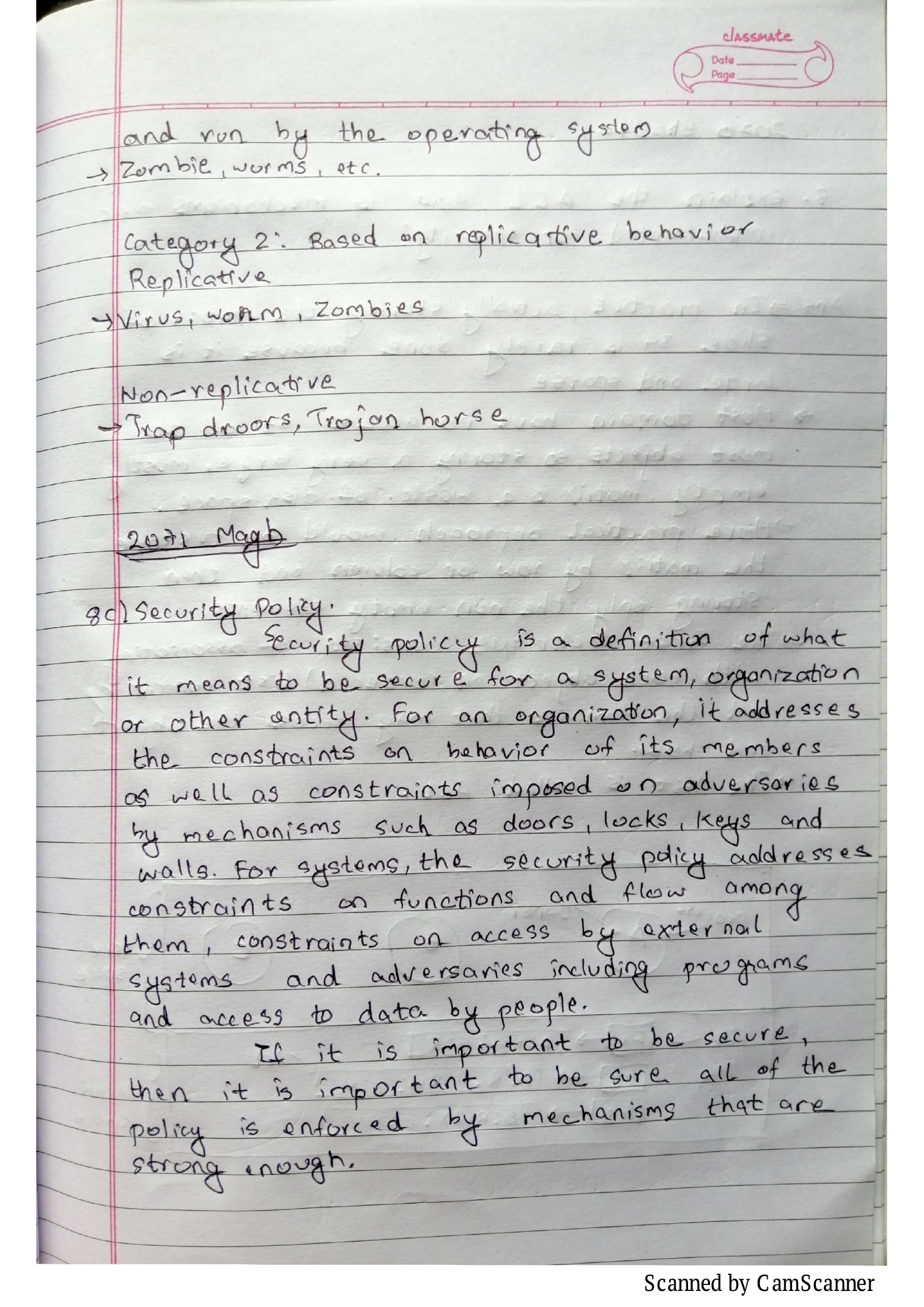 Original threat classifications and security-policy answer